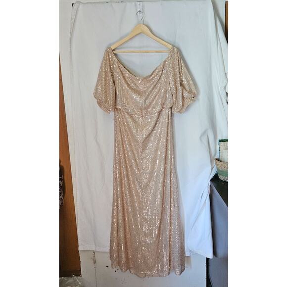 Gold Sequin Flowing 1920's Style Evening Gown Dress Size XL Waist 34 Bridesmaid - Picture 7 of 13